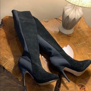 Black suede thigh high boots